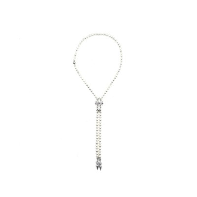 CHROME HEARTS MIKIMOTO 18K WHITE GOLD CROSS BOLO TIE NECKLACE 